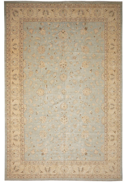 12x18 Chobi Ziegler rug with light blue all-over floral field and wide beige border