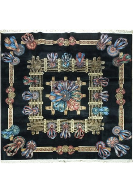 7x7 Square Black Handmade Rug French Design