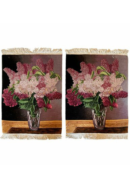 1'8 x 2'5 Identical Pair Pictorial Persian Tabriz Wool & Silk Rugs