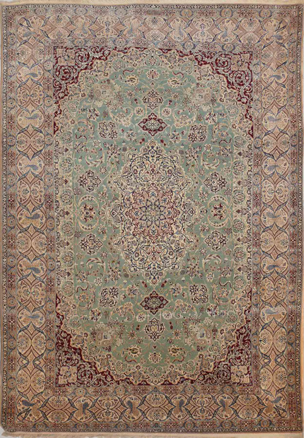 7 x 10 Persian Nain 6 Laa Rug Wool & Silk with signature of master weaver