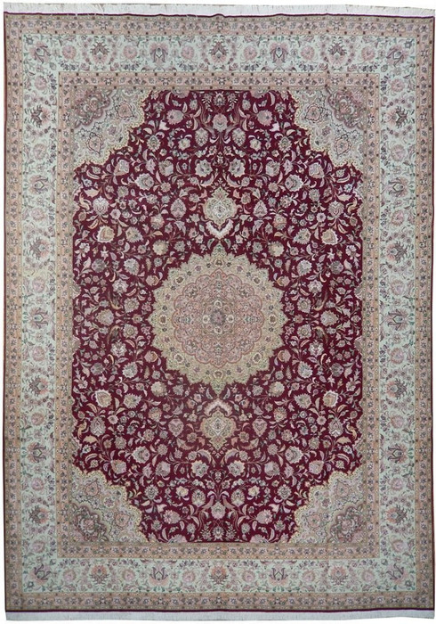 10 x 14 Authentic High End Burgundy Wool & Silk Persian Rug