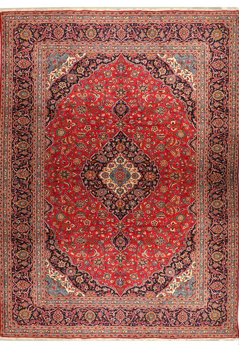Experience the elegance of Persian culture with our 10 x 13 wool Persian Kashan rug, hand-knotted on a durable cotton foundation