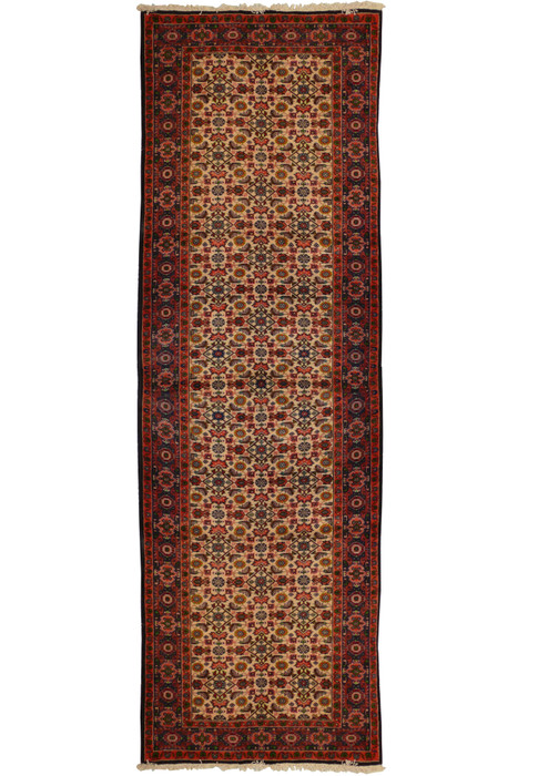 Full view of the 3x9 Bijar All Over Runner Rug displaying its extensive detailed pattern.
