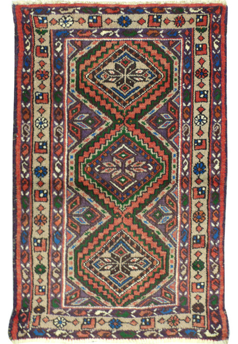 Full view of the 2'3" x 3'9" Semi Antique Geometric Persian Enjlas Rug on a hardwood floor.