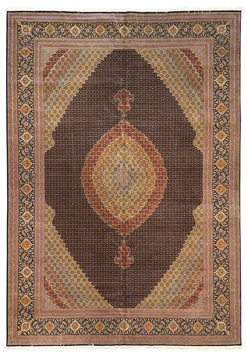 11'7 x 16'6 handmade Persian Tabriz Mahi 50 Raj rug, wool and silk, full view