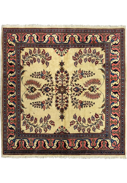 Front view of a 6'9 x 7'3 Persian Sarough Square Rug showcasing its intricate floral design.