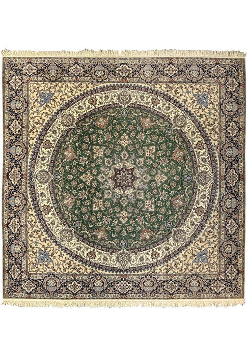 9 x 9 Nain 6LA Persian Square Rug showcasing central medallion and intricate floral patterns