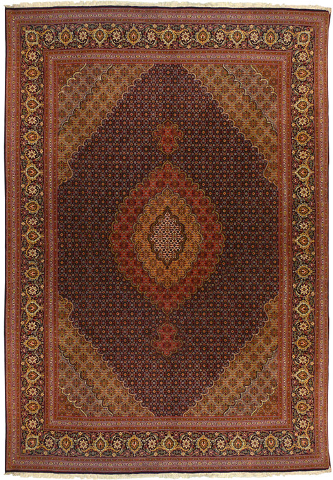 Full view of 6'8" x 9'7" Persian Tabriz Mahi 50 Raj Rug showcasing intricate medallion and floral patterns.