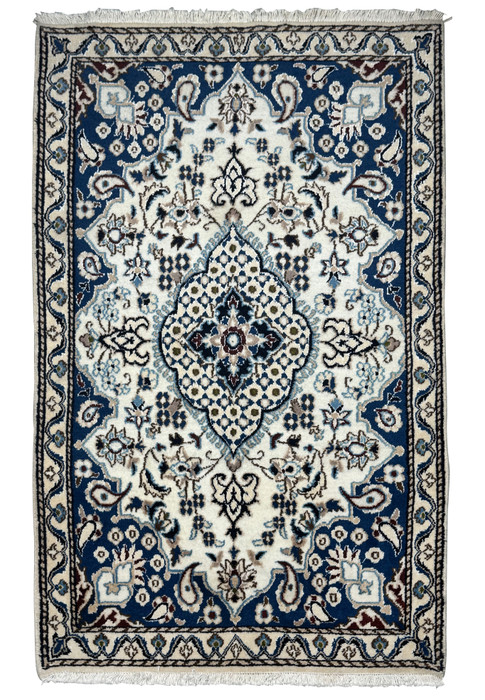 Full view of 3x4'10" Persian Nain Rug with floral medallion design