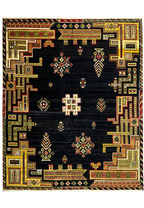 Full top view of the 11'9" x 14'4" Modern Tribal Gabbeh Rug, showcasing the complete geometric and tribal pattern.