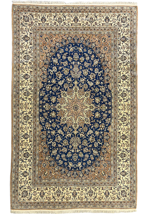 7x11 antique Persian Nain 9La rug full view hand-knotted wool silk pre-revolution floral design