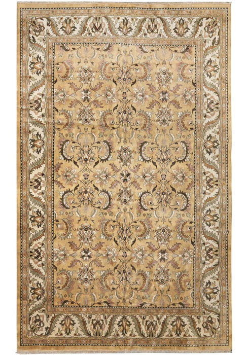 Authentic 12x18 Oriental Agra rug in Soltanabad design with all-over palmette field on soft camel gold