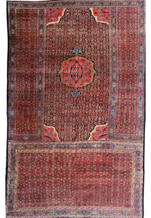 13x20 Persian Bijar palace rug with allover Herati field and rose central medallion