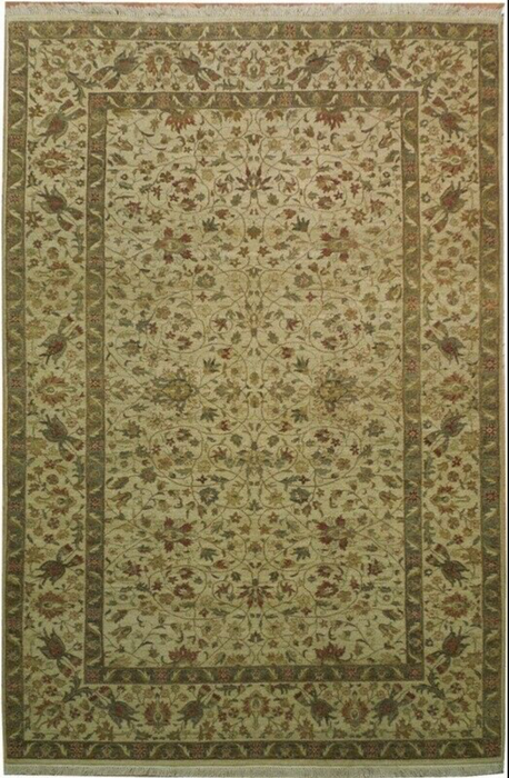 6 x 9 Off-White Floral Fine Beige Oriental Oushak Rug