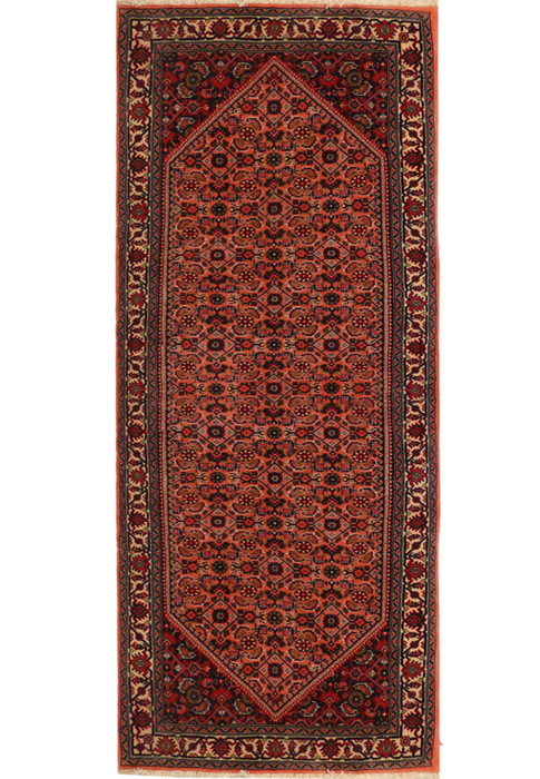 Full view of the 2'6" x 9'6" Persian Bijar Runner Rug showcasing its all-over design and rich color palette