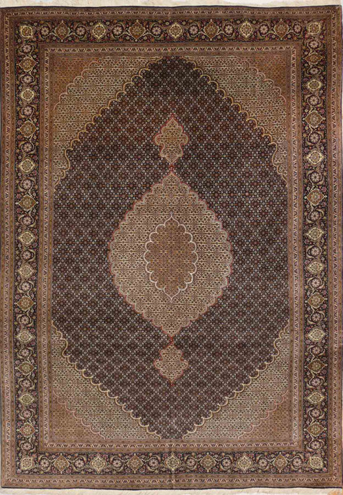 Full display of the 7' x 10' Persian 50 Raj Tabriz Mahi Rug, showcasing its intricate wool and silk weave