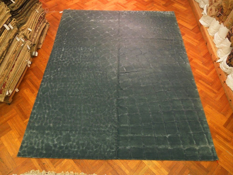 12' x 15' Gray Modern Handmade Pavement Pattern Rug Wool Viscose Soft and Thick