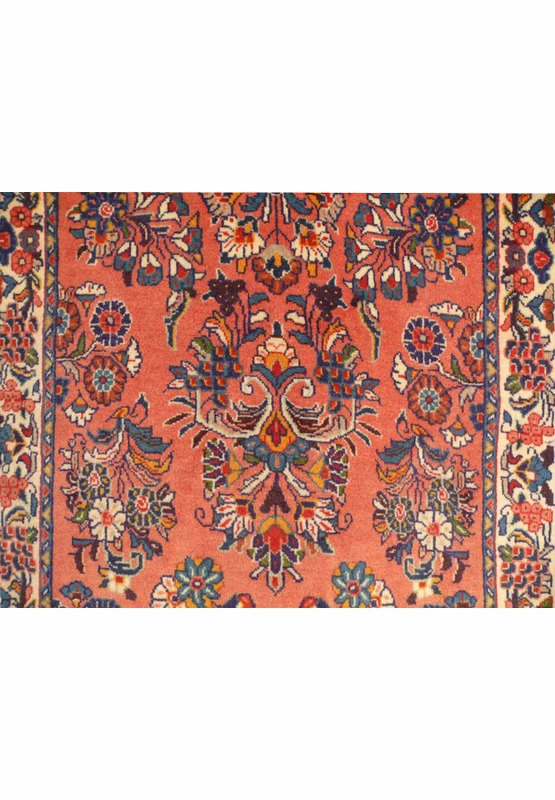 zoomed into the floral design of this 3x11 Persian Saruk Rug