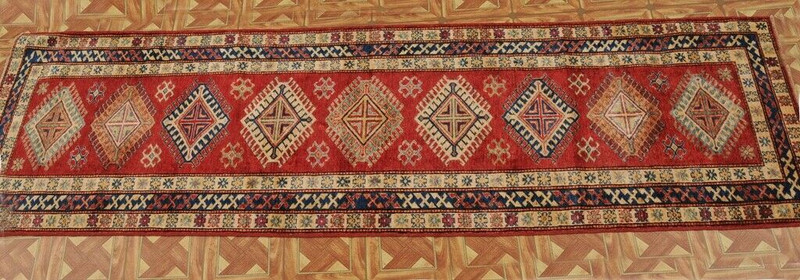 2'5 x 10 Caucasian Kazak Scarlet Red Silky Hallway Runner