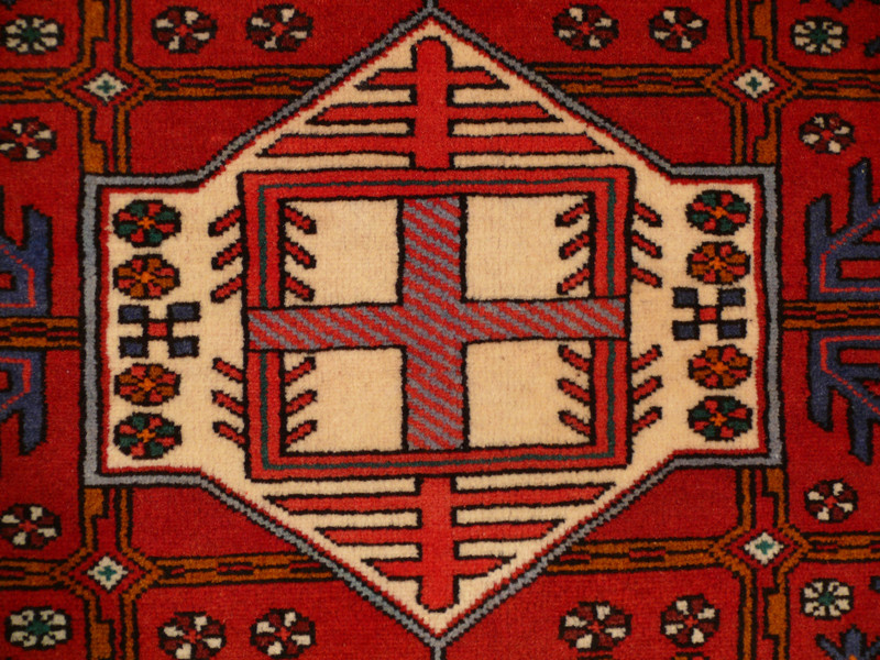 Immerse yourself in the cultural heritage of the Shahsavan tribes with this exceptional 3'7" x 4'7" Geometric Shahsavan rug, a testament to nomadic artistry