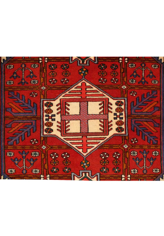 Imbue your space with the charm of a 3'7" x 4'7" Geometric Shahsavan rug, an exquisite masterpiece showcasing exceptional craftsmanship and nomadic-inspired geometric motifs.