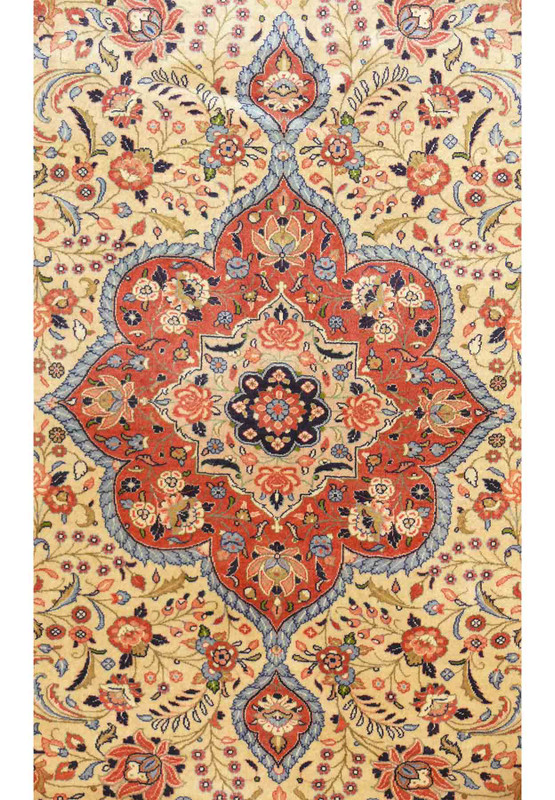 Detailed view of the central medallion on the 7' x 10'2" Persian Bijar Rug