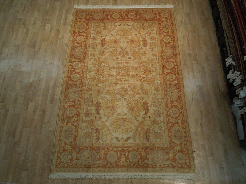 6 x 9 Transitional Oushak Ivory Orange Yellow Handmade Rug