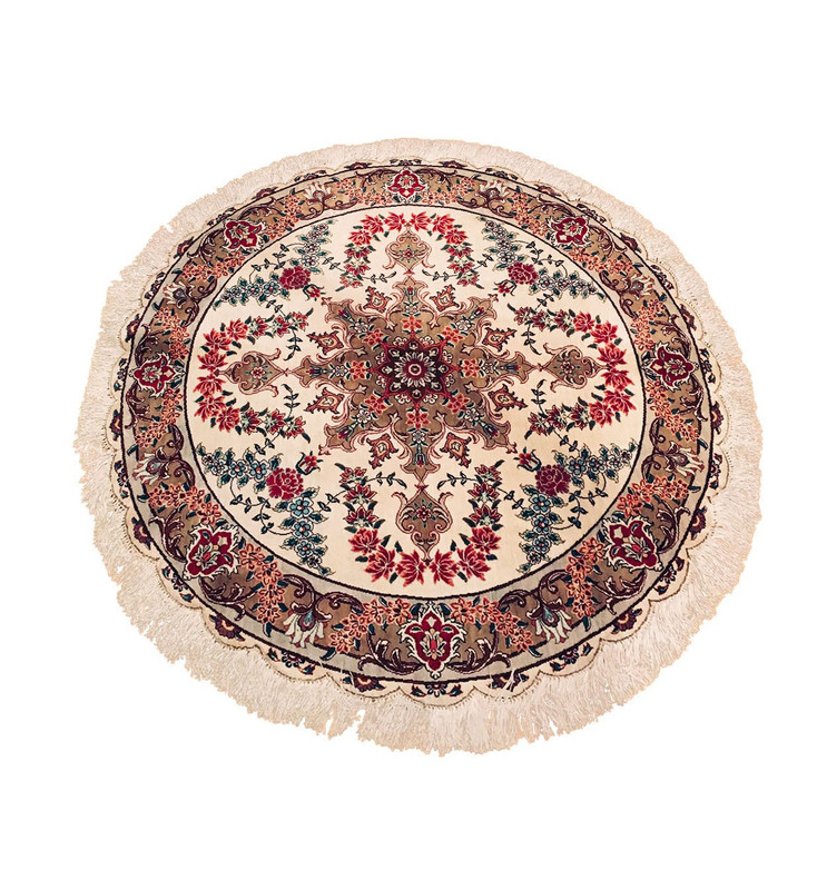 3'5 x 3'5 Persian Qum 100% All Silk Round Rug