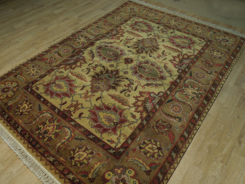 5 x 7 Oriental Jaipur Creme Wool Design Authentic Handmade Rug