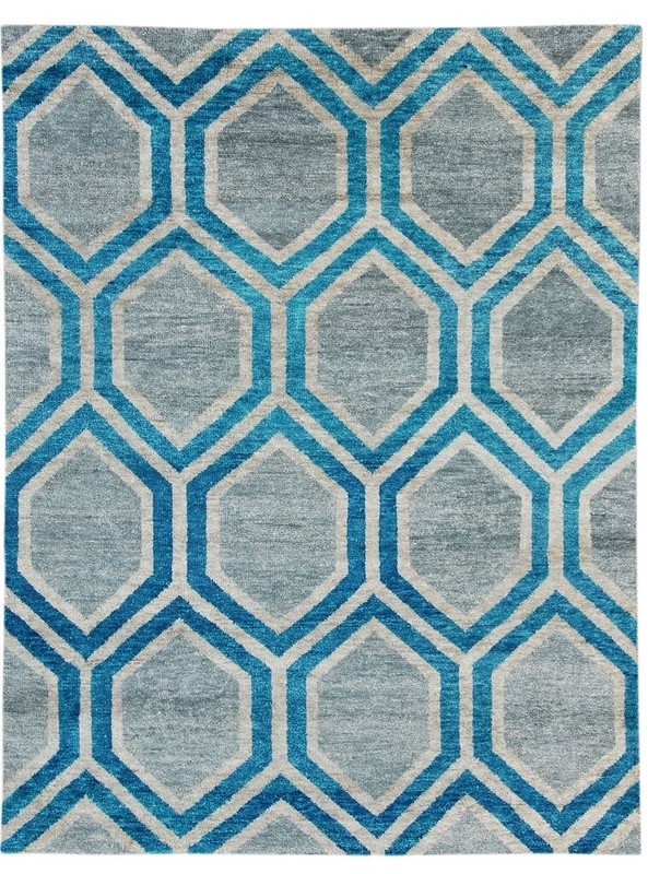 5 x 7 Modern Hand Woven Rug Bamboo Viscose Silk TORQOUISE