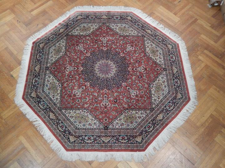 8 x 8 Persian Qum Silk Rug unique masterpiece Octagon signed by master weaver
