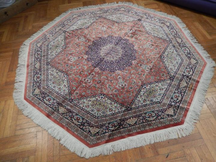 8 x 8 Persian Qum Silk Rug unique masterpiece Octagon signed by master weaver