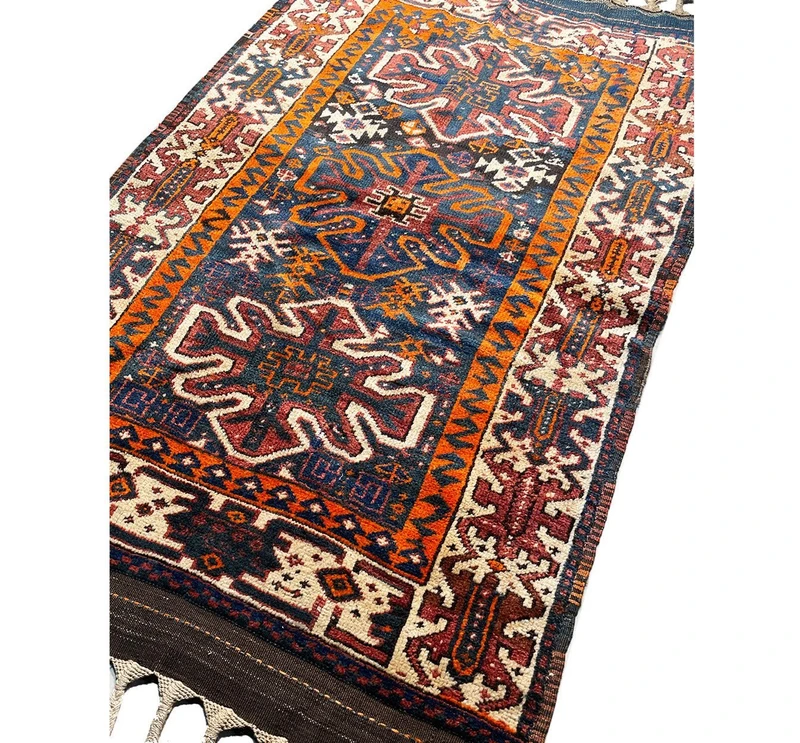 3'8" x 5'4" Antique Caucasian Azerbaijan Rug