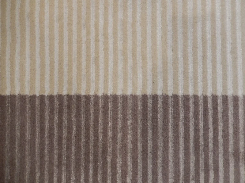 8x10 Modern Cream Brown Striped Ivory Wool & Silk Handmade Rug