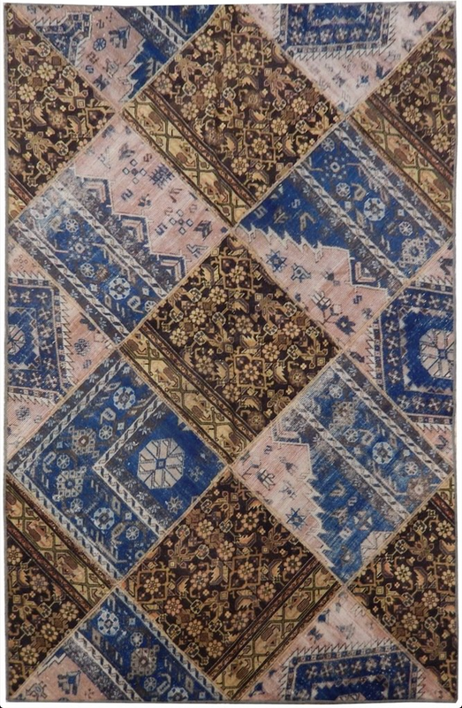 6 x 9 Multi-Color French Handmade Wool Patchwork Style