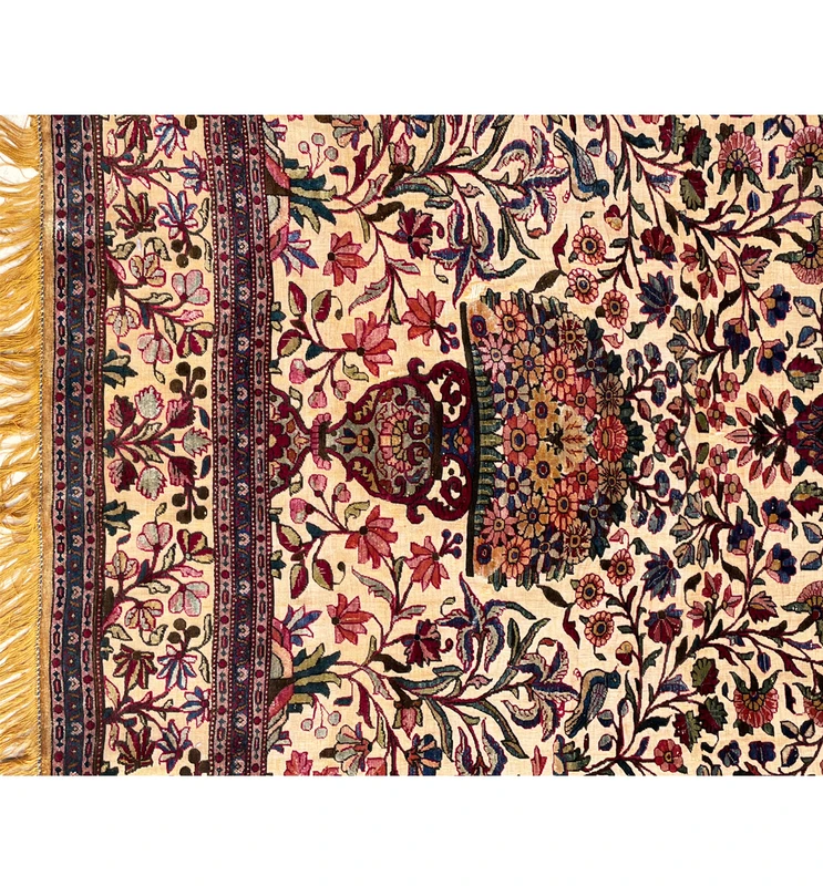 4'5 x 7 Antique Persian Tabriz Souf Rug Silk and Gold plated metallic