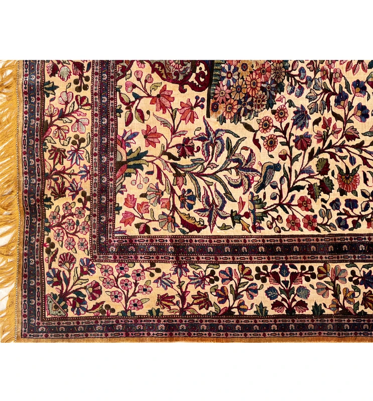 4'5 x 7 Antique Persian Tabriz Souf Rug Silk and Gold plated metallic