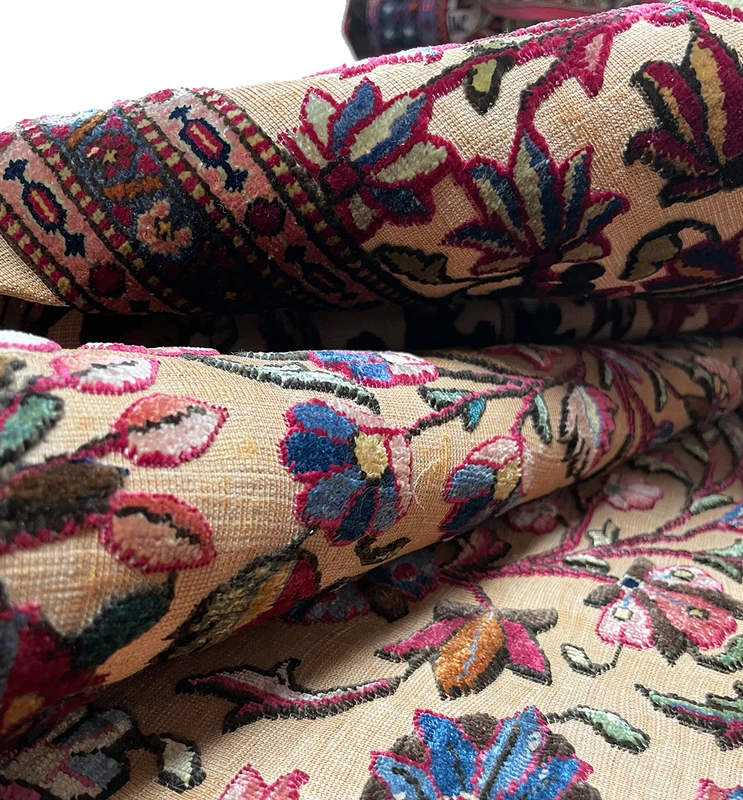 4'5 x 7 Antique Persian Tabriz Souf Rug Silk and Gold plated metallic