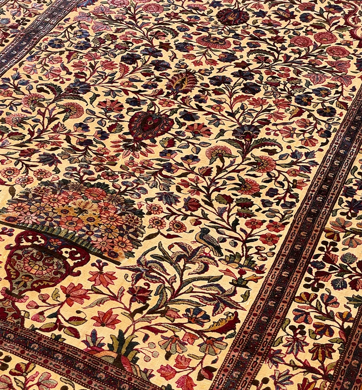 4'5 x 7 Antique Persian Tabriz Souf Rug Silk and Gold plated metallic