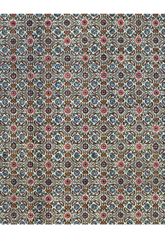 Zoomed-in view of the rug's pattern, highlighting the precision of the floral motifs and the subtle color variations.