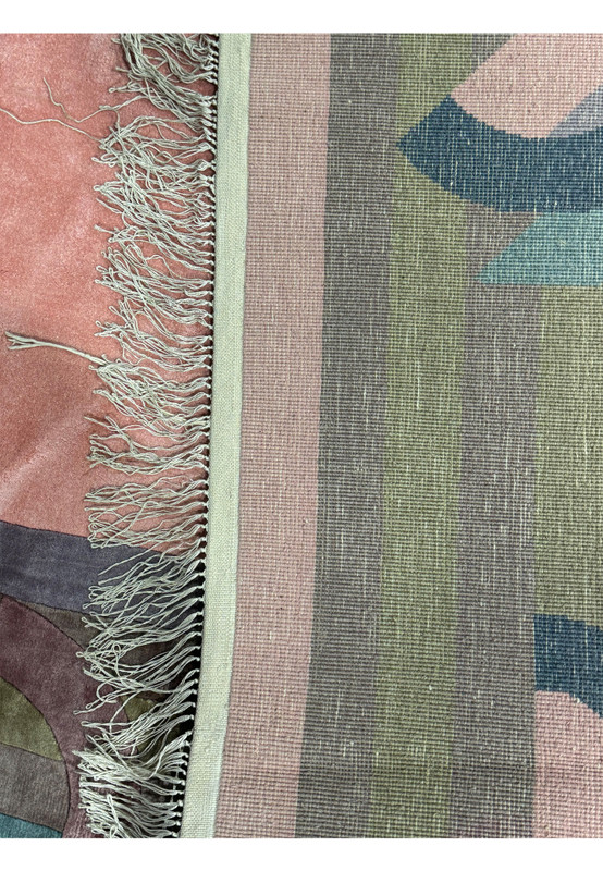 the back of 9x12 art deco 100% silk rug showing the fine weaving technique used to make this rug