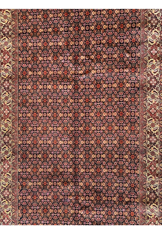 Close-up of the Persian Bijar Rug displaying the detailed all-over pattern and vibrant color contrast