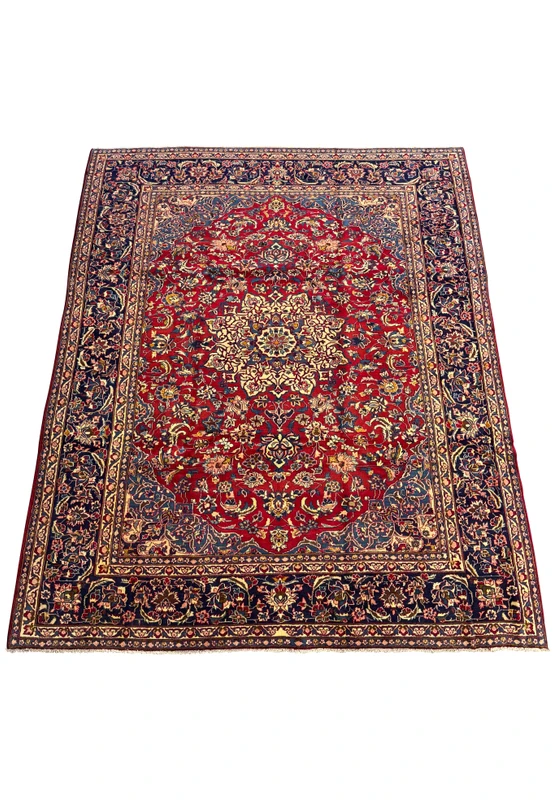 9'11 x 12'11 Persian Isfahan Rug perspective view showing the complete rug laying on the floor