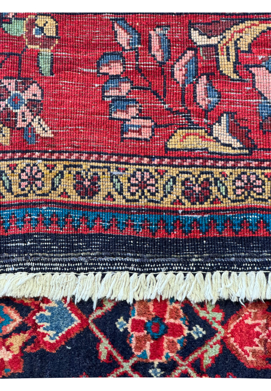 Zoomed into the backside of the rug to show the high quality 9x12 Tribal Mahal Rugs dense weaving technique.