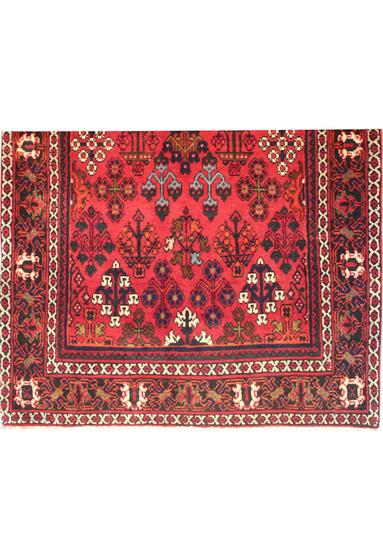 Close-up of the border of the Persian Meymeh runner rug, showcasing the intricate design elements and vibrant colors. The craftsmanship and attention to detail in the pattern are evident, reflecting the traditional Persian artistry.