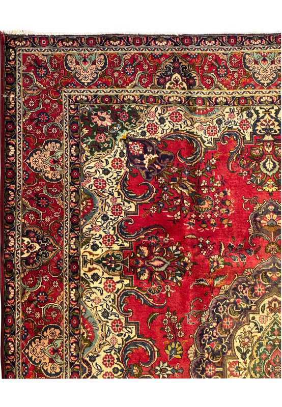 Close-Up of Floral Border on 10'4 x 13 Distressed Persian Kerman Rug