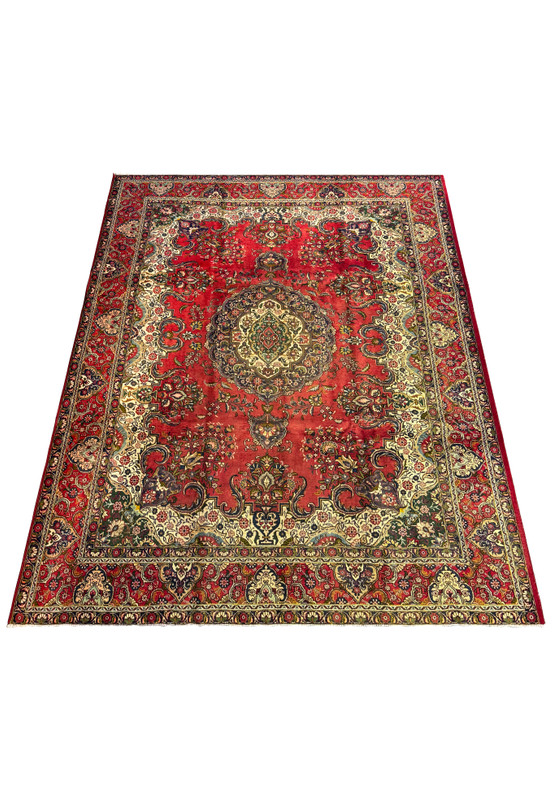 10'4 x 13 Distressed Persian Kerman Rug - Angled Perspective