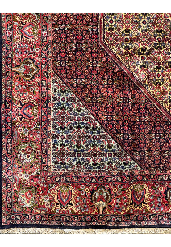 Corner section of the 9x12 Persian Bijar Rug showing the border patterns and detailed weaving.