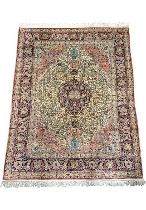 Full view of this 8x10 Tabriz Persian Silk Rug, made out of 100% Silk very high quality.