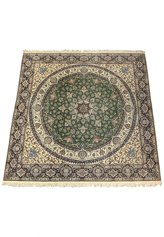 Full view of the 9 x 9 Nain 6LA Persian Rug with rich green and ivory colors